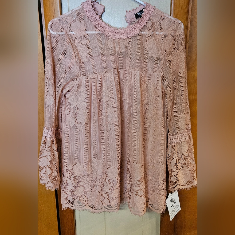 Pink Pleated Ruffled Bib Collar Blouse